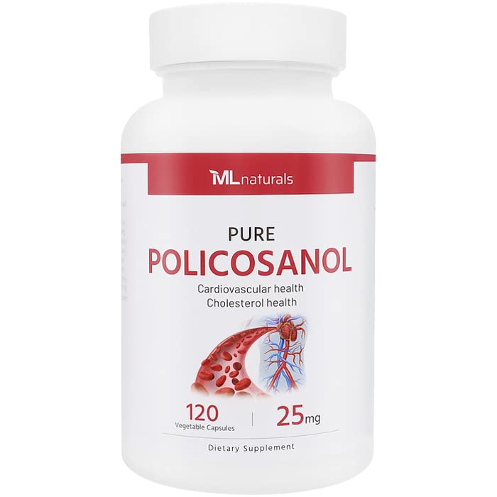 ML Naturals Policosanol 25 mg, 120 capsule vegetali. Alta potenza e purezza 99%. Supporta la salute del cuore, non OGM & Gluten-Free, NSF-Certified & cGMP-Compliant.