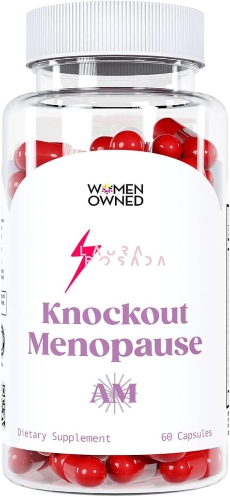 Ménopause Knockout AM - Ménopause naturelle + Soulagement multisymptômes périménopause pour les éclairs chauds, les éraflures d'humeur, gain de poids, manque d'énergie, fatigue, maux de tête (1 mois d'approvisionnement), 60,0 Compte
