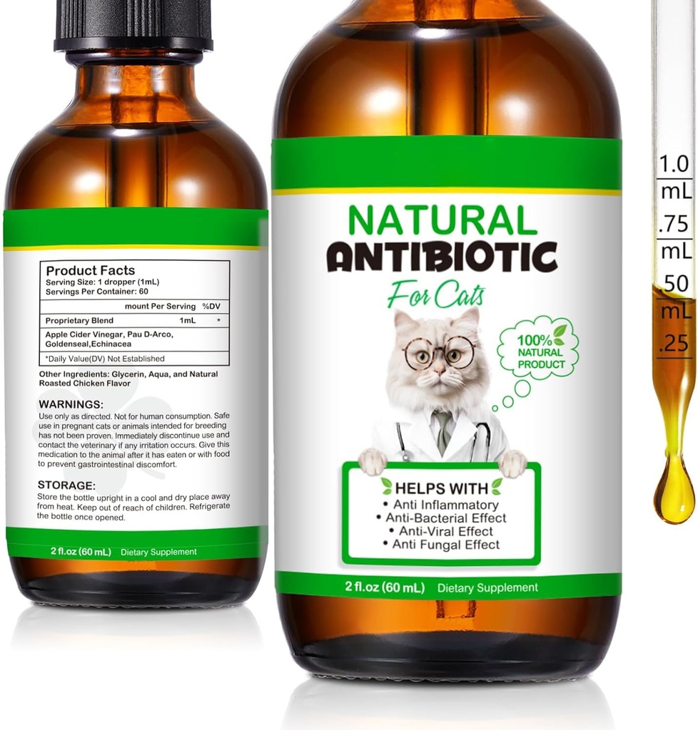 Antibiotici 60ML per gatti, Premium Cat Antibiotici Supplemento, Gatti Multivitamina, Antibiotici naturali per gatti, Antibiotici per gatti, Antibiotici per gatti, Antibiotici per gatti Supporti Immune & Gatti Allergy Relief-2 Fl Oz