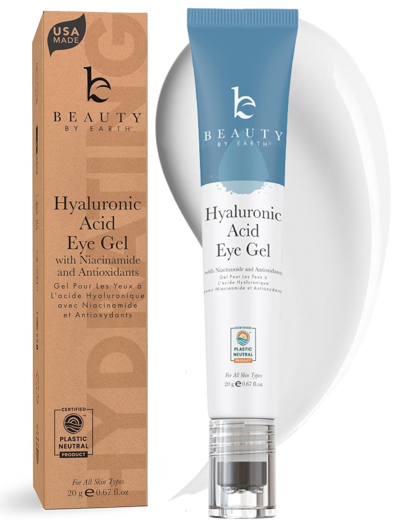 Beauty by Earth Under Eye Cream - Cooling Anti-Aging Hyaluronsäure-Eye Gel für dunkle Kreise, Puffiness & Falten