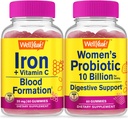 Eh bien oui Iron+Vitamine C + Probiotiques Femmes 10B CFU, Gommies Bundle - Grande dégustation, supplément de vitamine, sans gluten, sans OGM, gommy à croquer