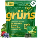 Gruns Adult Super Greens Gummies - Superfood Gummy Bears mit Spirulina, Chlorella & Prebiotics für Verdauungsgesundheit - Adaptogenes Supplement mit 20 Vitaminen & Minerals, Low Sugar- 2-Week Supply