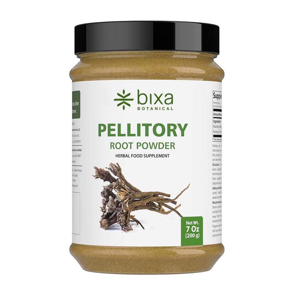 Pellitoire bixa Pellitoire BOtanIQUE Poudre de racine d'Anacyclus pyrethrum/Akarkara. Supplément ayurvédique à base de plantes 200 GMS / 7 OZ.