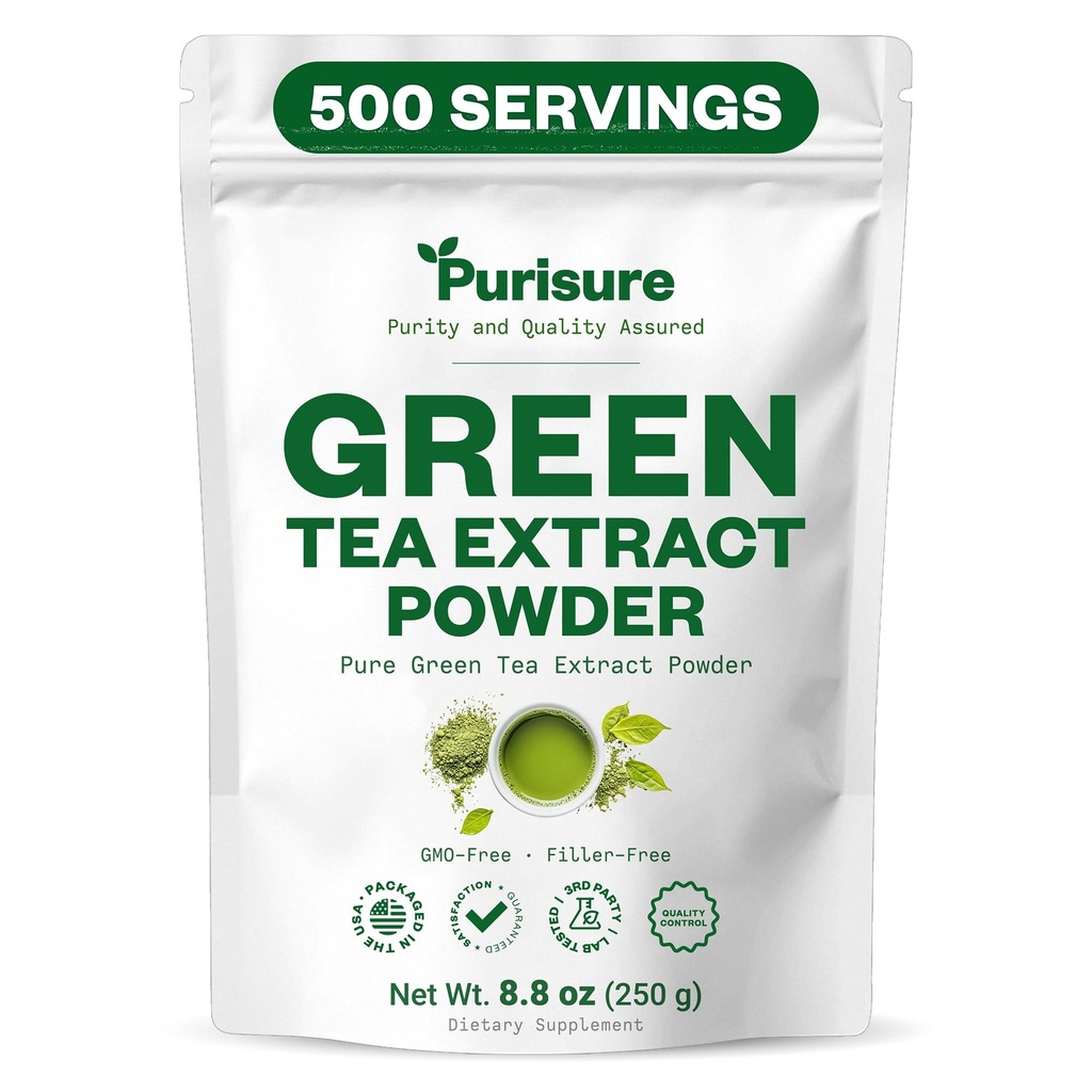 Estratto di tè verde puro | Tè in polvere da Premium Green Leaf | Tè vegano non zuccherato per ricetta Latte & Smoothie | Polvere di tè verde antiossidante naturale con EGCG & Polyphenols | 500 Servings