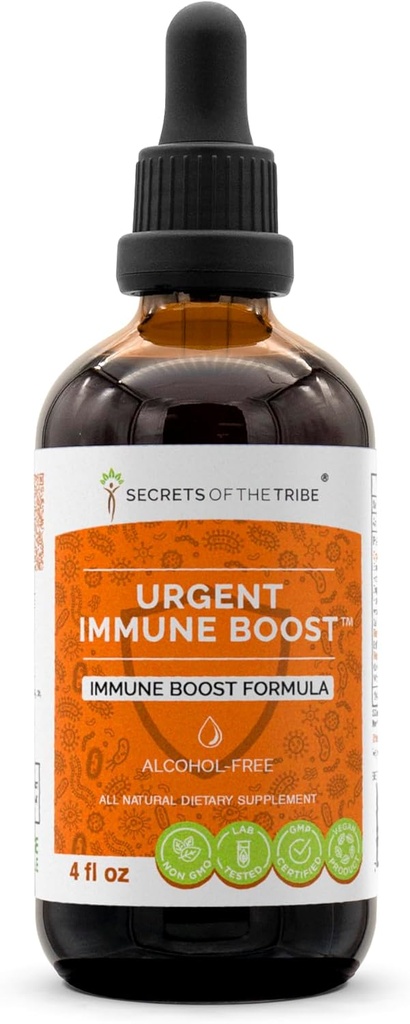 Urgent Immune Boost Alkoholfreie Extrakt, Tinktur, Glycerite Elder, Echinacea, Honeysuckle, Ginger, Horseradish, OSHA, Andrographis, Knoblauch, Wild Indigo. Immun-Boost-Formel (4 FL OZ)