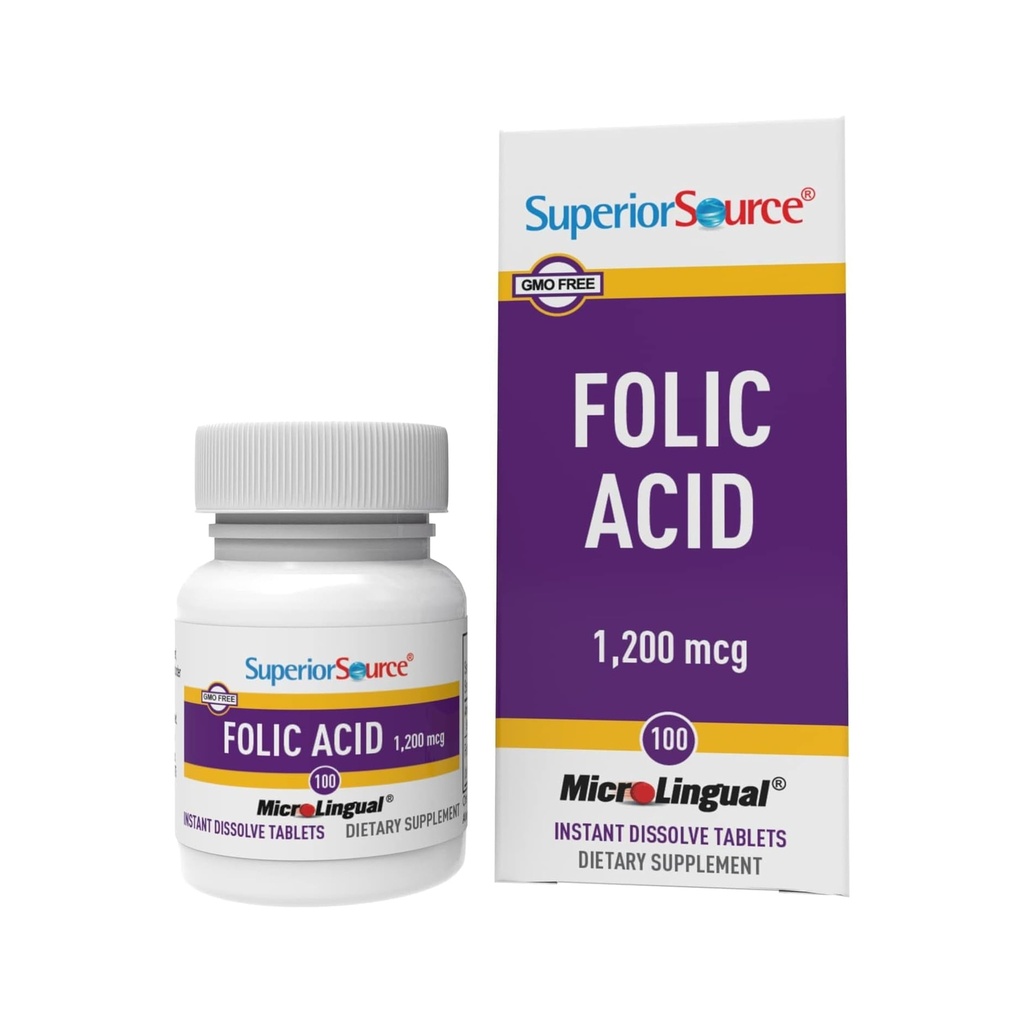 Superior Source Folsäure 1200 mcg - Unterstützt Herz, Immun- und Nervensystem - 100 Sublingual Tablets