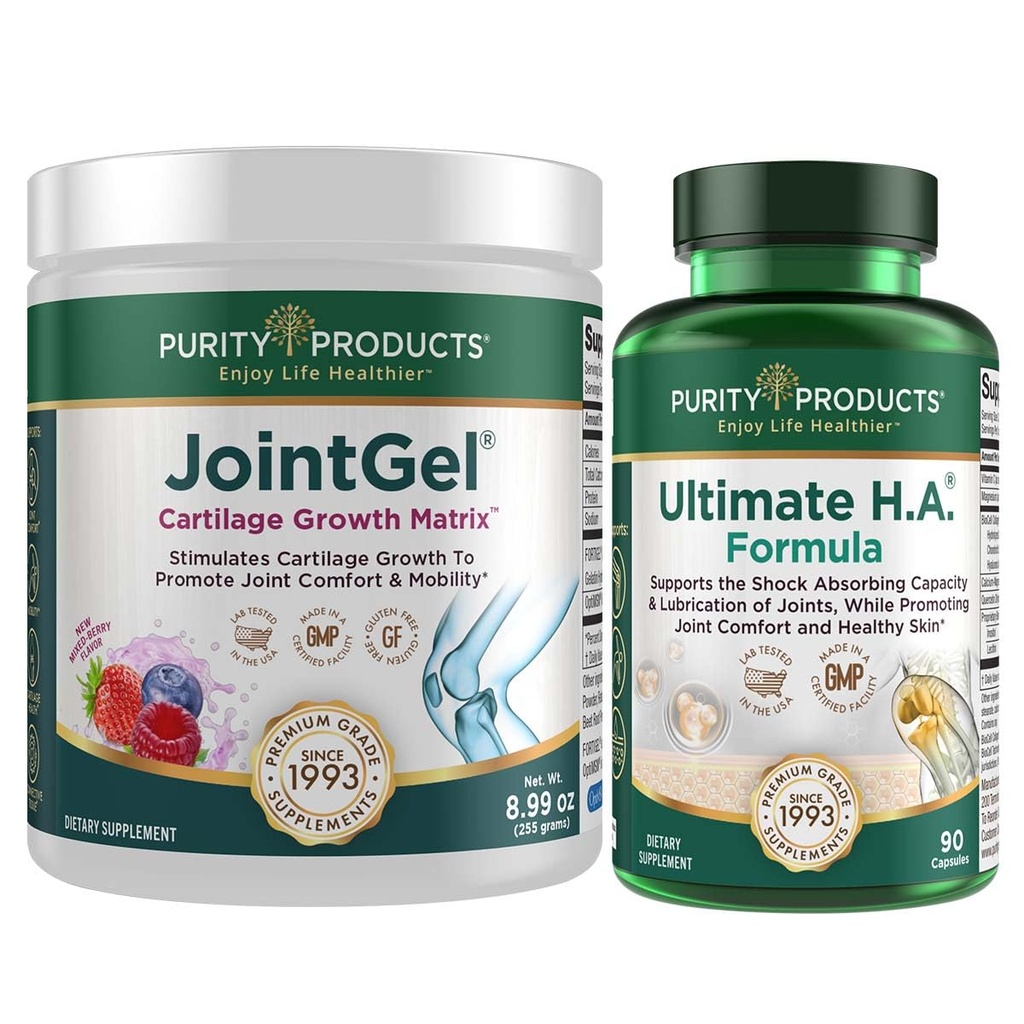 Purity Products Bundle - JointGel (Berry Flavor) + Ultimate HA Joint Gel Berry Powder (Bioactive Collagen Peptides + MSM) - Ultimate H.A. (BioCell Collagen, Quercetin, Hyaluronsäure + mehr)
