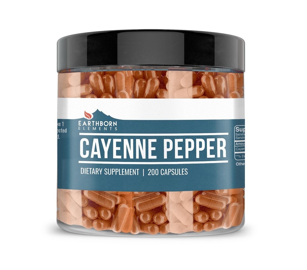 Erdnährende Elemente Cayenne Pfeffer 200 Kapseln, Rein und unverdünnt, keine Zusatzstoffe