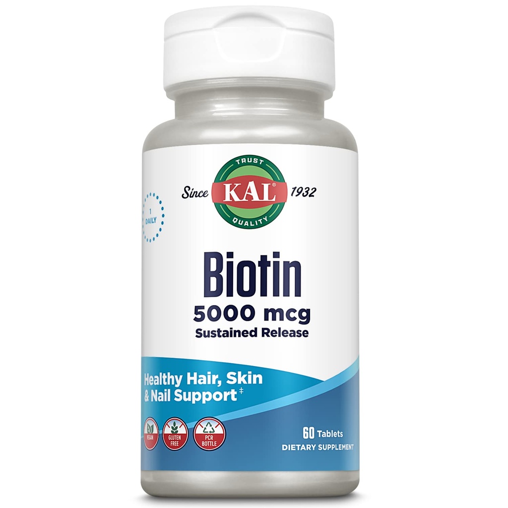KAL Biotin 5000 comprimés TR, 5000 mcg, 60 Nombre