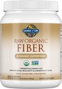 Jardin de la vie Poudre de fibre organique brute, 30 portions, 15 superaliments biologiques, probiotiques, Omega-3 ALA, 4g Fibre soluble, 5g Insoluble pour la régularité, sans musc de Psyllium