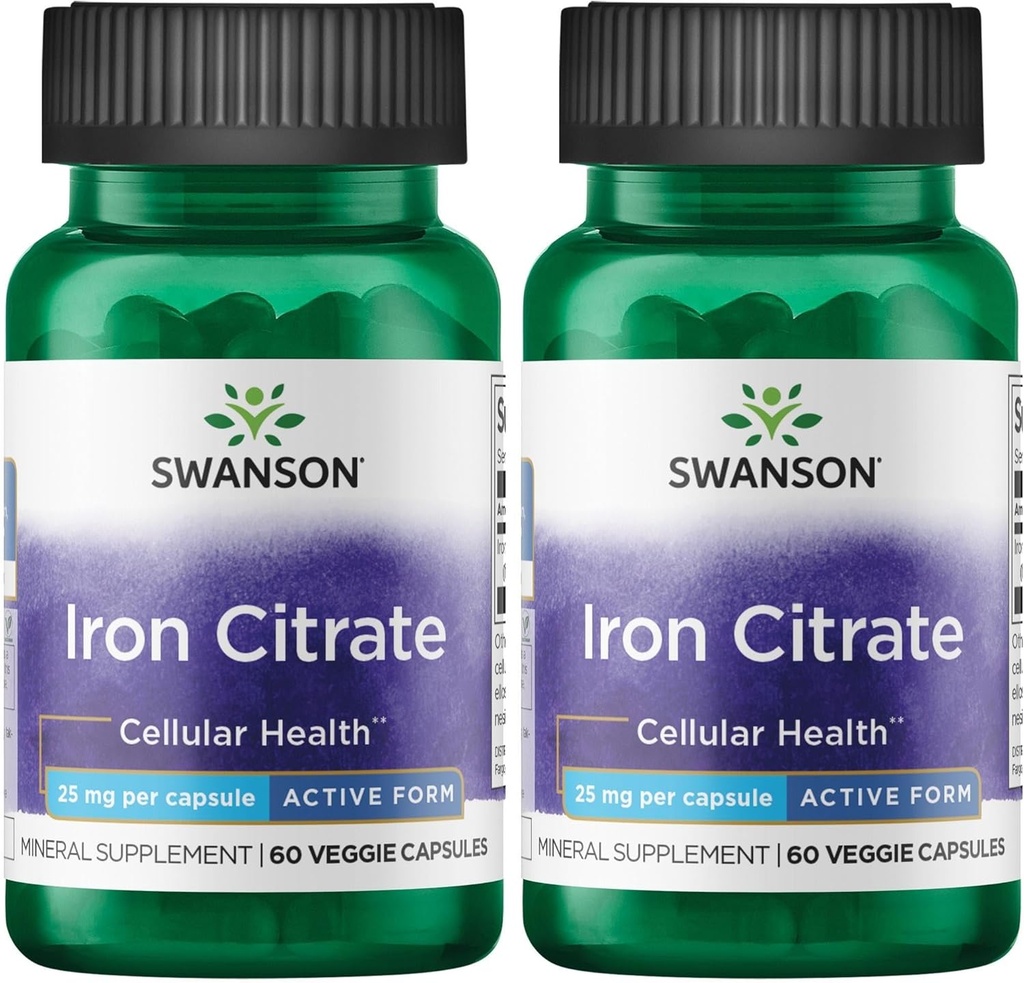 Citrate de fer de Swanson 25 Milligrammes 60 Capsules de légumes (2 Pack)