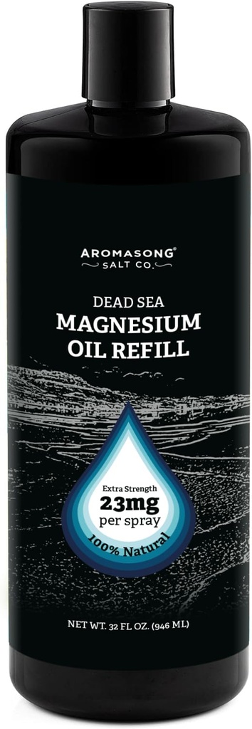 Aromasong Magnesium Spray - Extra Forza (23mg in Ogni Spritz) Bottiglia di ricarica da 32 Oz, Spruzzo naturale e puro di Magnesio - Made in USA - per Leg Discomfort e promuove un sonno calmo