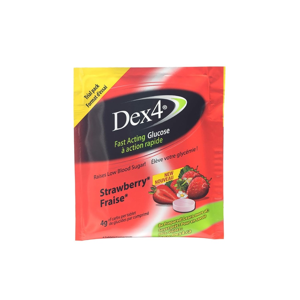 Dex4 Glucose Tablets, Erdbeere, 48 Individuelle Pocket Packs mit 4 Tabletten, jede Tablette enthält 4g Carbs