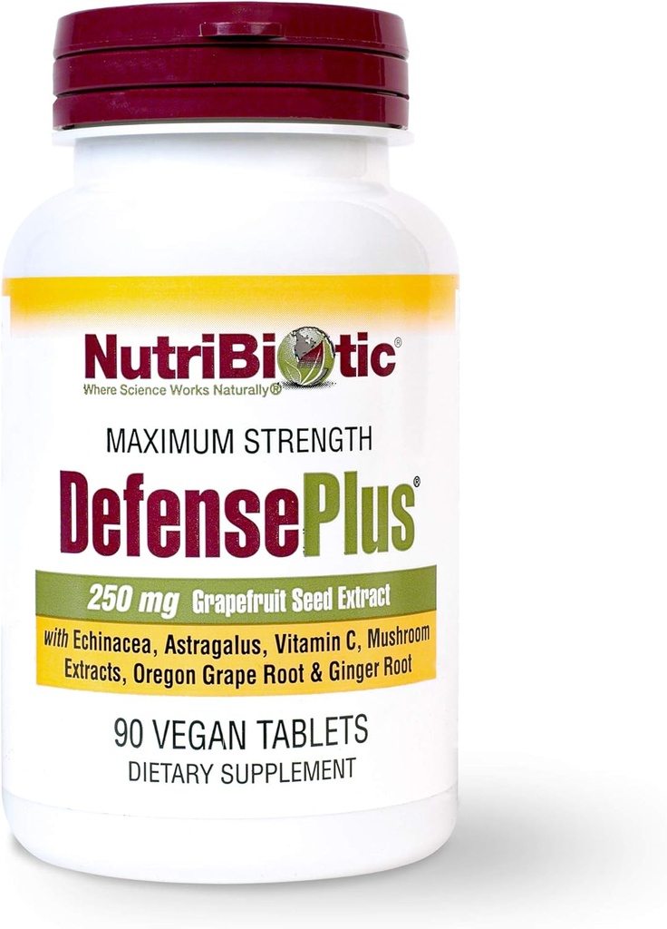 NutriBiotic – DefensePlus, 90 Tablets - 11 in 1 Immune Support with Vitamin C, Zinc, Grapefruit Seed Extract, Echinacea, Astragalus Root & Immune Boosting Extracts & Mushrooms - Vegan & Gluten Free