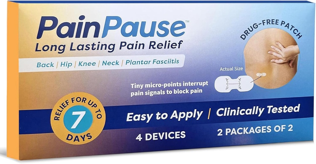 Rilievo lungo del dolore - Indietro, Hip, ginocchio, collo, fascite plantare e altri - Rilievo per fino a 7 giorni, clinicamente testato, 4 dispositivi in 2 buste