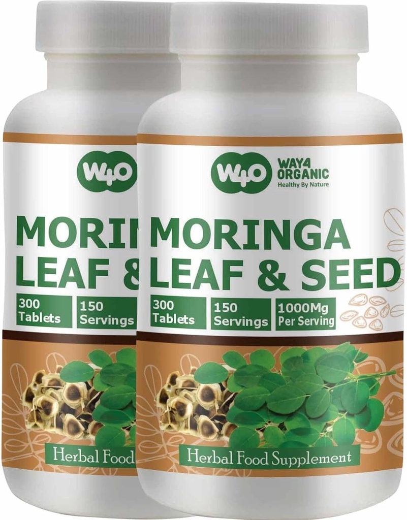 Moringa Oleifera Leaf and Seed Powder (80:20) Ratio 300 Pills(Tablets), 150 Servings, 1000 mg. Confezione da 2.