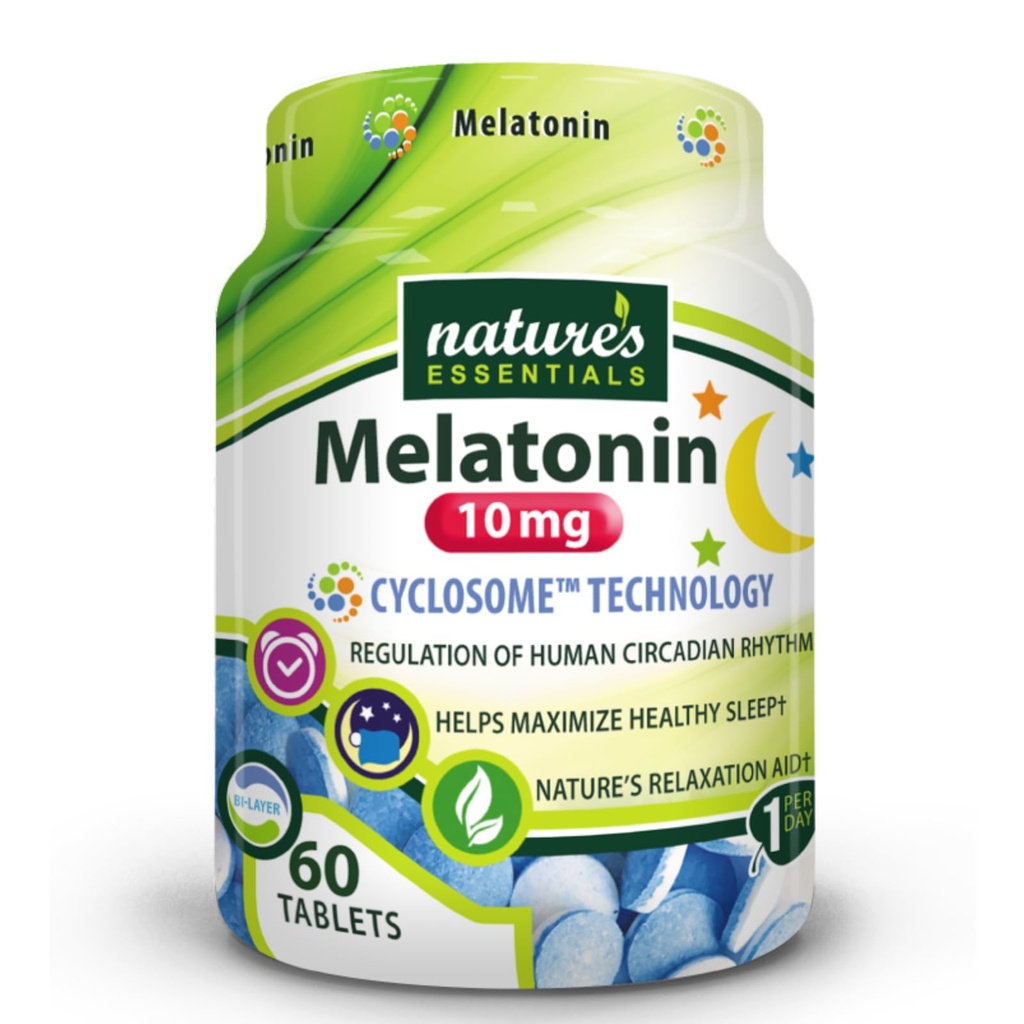 NATURE's ESSENTIALS Melatonin 10mg | Sofortige und erweiterte | Fortgeschrittene Cyclosome Liposomal Lieferung | Non-GMO, Glutenfrei, Vegetarisch | 60 Tabletten