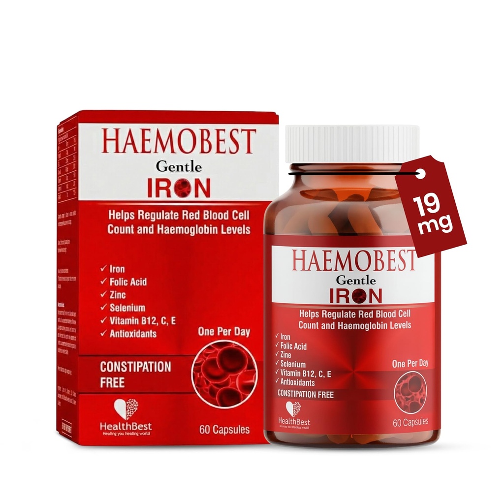 HealthBest High Potency Gentle Iron Capsules 100mg |Slow Release Iron for Faster Absorption, Non-Constipating| Vitamin C, B12, Folate Zinc & Selen für Anämie, Hämoglobin & Immune Support |60 Count