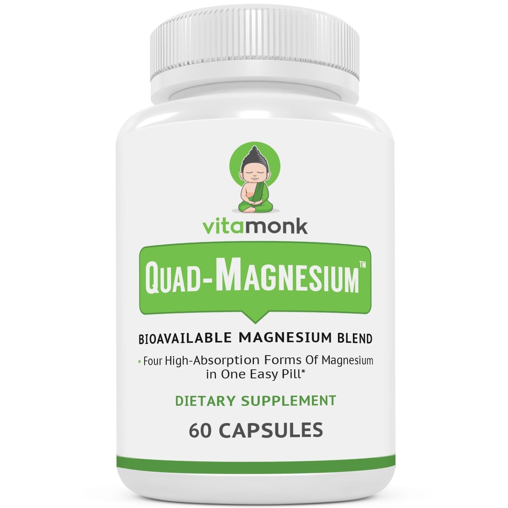 Quad Magnesium Blend by Vitamonk - with Magnesium Orotate, Glycinate Chelate, Magnesium Taurate and Di- Magnesium Malate - High Absorption Magnesium Complex for Sleep, Heart, and Mood