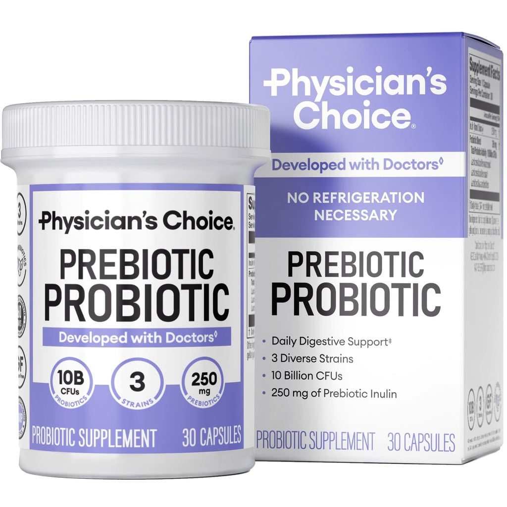 Physician's CHOICE Prebiotic-Probiotic - Multi-Strain Probiotics & Synergistic Prebiotics -Designed for Digestive Health, Supporting Gut Microbiome - Leistungsstarkes PrePro für Gut Health - für Frauen & Männer
