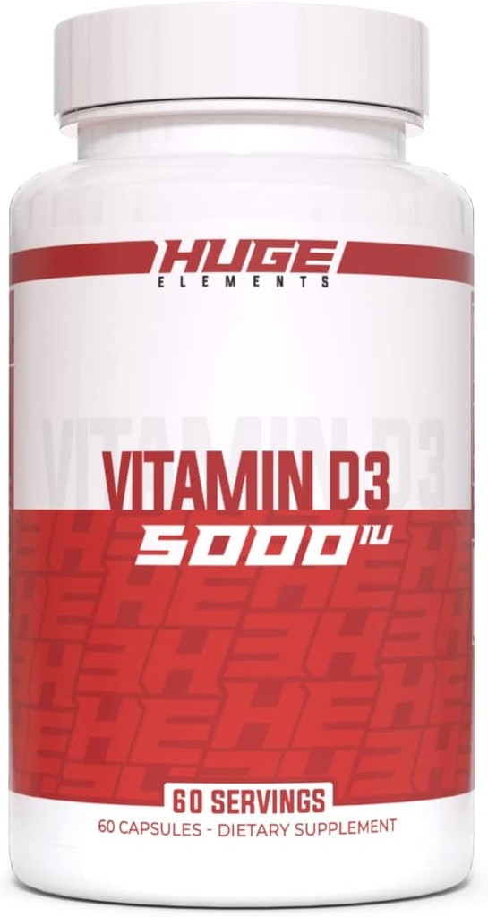 Integratori Enormi Vitamina D3, 5000 UI (125mcg) per Serve, Non OGM, Senza Glutine, Soia-Free - Supporta Sistema Immune, Salute Bone e Mood (60 capsule)