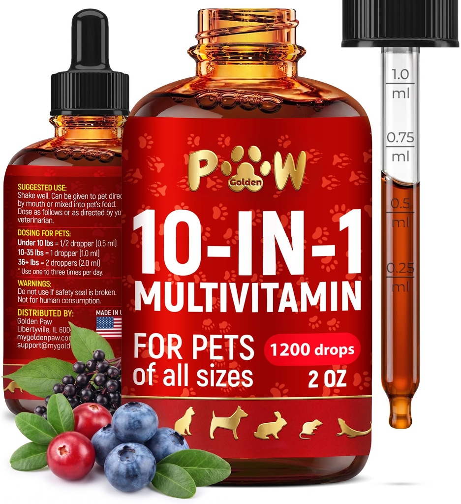 Cat Multivitamin – Vitamine B, C und D3 in flüssiger Form – 10 in 1 Hunde-Vitamine und Ergänzungen zur Hilfe bei Allergien & UTIs – Katzen-Vitamine für Haut- und Fleischpflege – Glukosamin für HIPS & Gelenke – 2 Oz