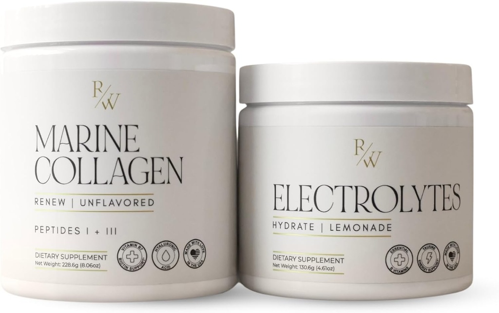 Body + Beauty Bundle & Save, Rinnova la polvere di collagene marino + polvere di elettrolito di limonata di Hydrate