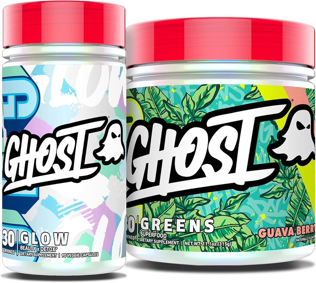 GHOST Bundles - Greens Superfood Powder (Guava Berry) & Glow Capsule Beauty and Detox Support