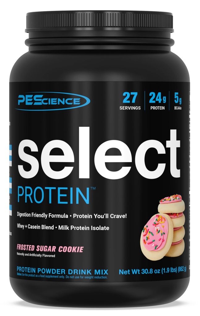 PEScience Select Protein Powder, Whey and Casein Blend, Clean Protein Powder for Women and Men, Low Calorie, Low Carb, Keto Friendly, Gluten Free - Frosted Sugar Cookie - 27 Servivings