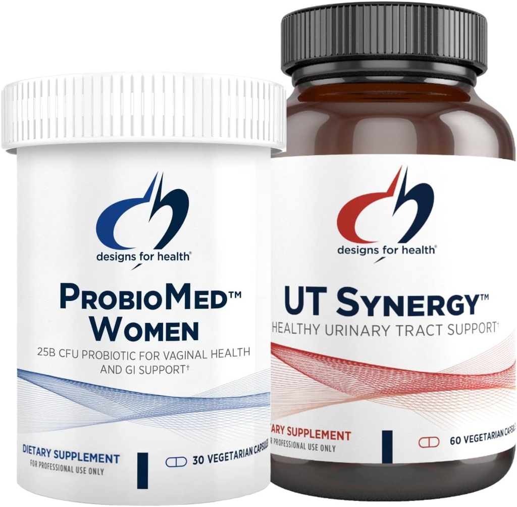 Designs for Health Vaginal Probiotic & UT Support Bundle - ProbioMed Women Probiotic (30 Capsules) pour Gut Health & Vaginal pH, UT Synergy (60 Capsules) Soutien au piège urinaire avec Hibiscus & D-Mannose