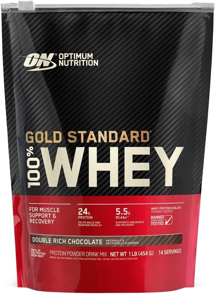 Optimum Nutrition Gold Standard 100% Whey Protein Powder, Double Rich Chocolate (1 lb), il pacchetto può variare