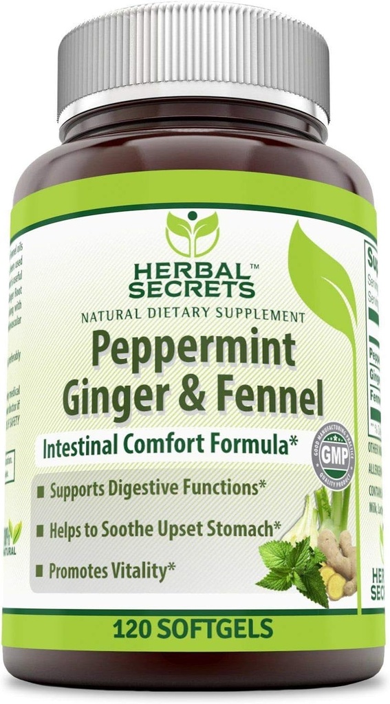 Kräutergeheimnisse Peppermint Ginger & Fennel 120 Softgels (Non-GMO) - Unterstützt Verdauungsfunktionen* - Fördert Vitalität*- Hilft, den aufgestauten Stomach zu beruhigen*