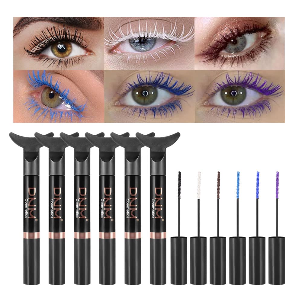 DNM colorato Mascara per ciglia, sirena colorato Mascara impermeabile, 6Pcs/Set,nero,bianco,blu, viola,crespatura Cruelty di lunga durata Free & Vegan Voluminous Maskara per il trucco degli occhi delle donne
