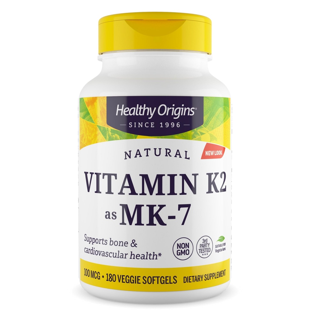 Vitamina K2 100 mcg (MK-7, Non OGM, Gluten Free, Supporto cardiovascolare, Supporto Bone), 180 Gel Veggie