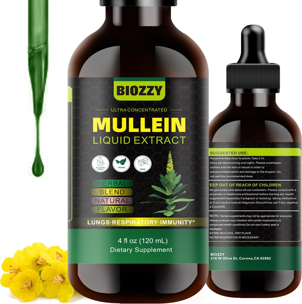 Generische Mullein Tropfen für Lunge | Mullein Blatt Extrakt für Atem- und Lungenunterstützung | Mullein Extract Supplement Liquid