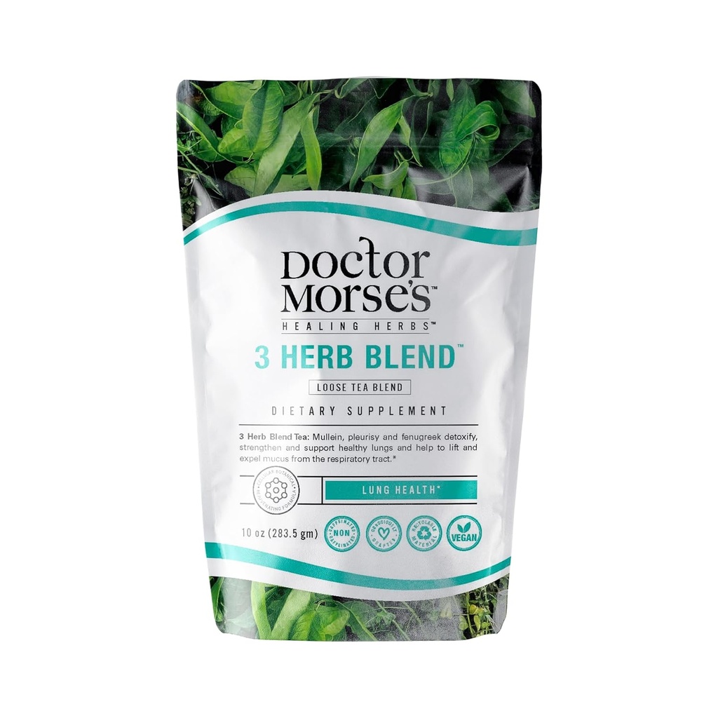 Doctor Morse's - Mullein Leaf Tea - 3 Herb Blend Tea - 86 Servings, 7oz - Caffeine Free - Supporto polmoni e respiratorio completo - Mullein Leaf, Pleurisy Root & Fenugreek Extract