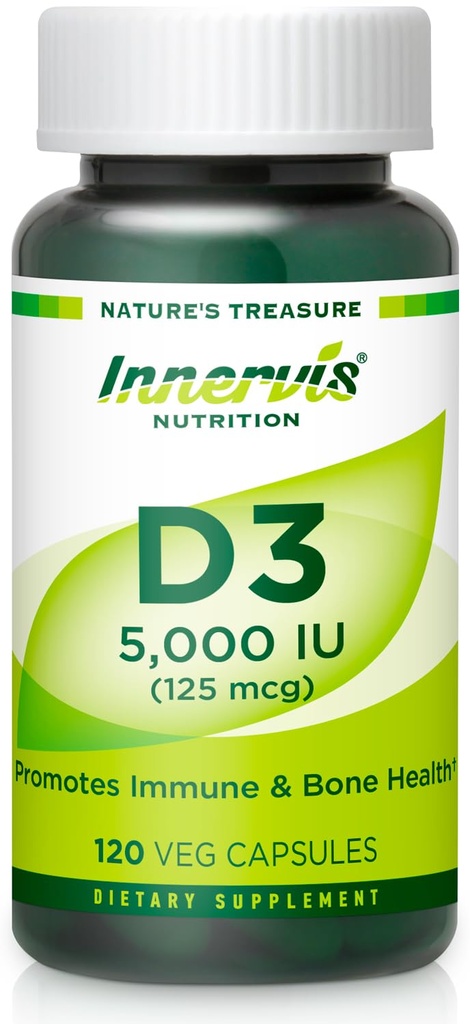 Hohe Potenz Vitamin D3 5000 IU – Boost Immune, Unterstützung Knochen & Zähne, einfach zu Schluck 120 Veg Kapseln