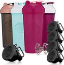 GOMOYO Fitness Bundle - 4-Pack Shaker Flaschen mit Agitator + 5-Pack Protein Funnels mit Carabiner, BPA-Free & Spülmaschine Safe