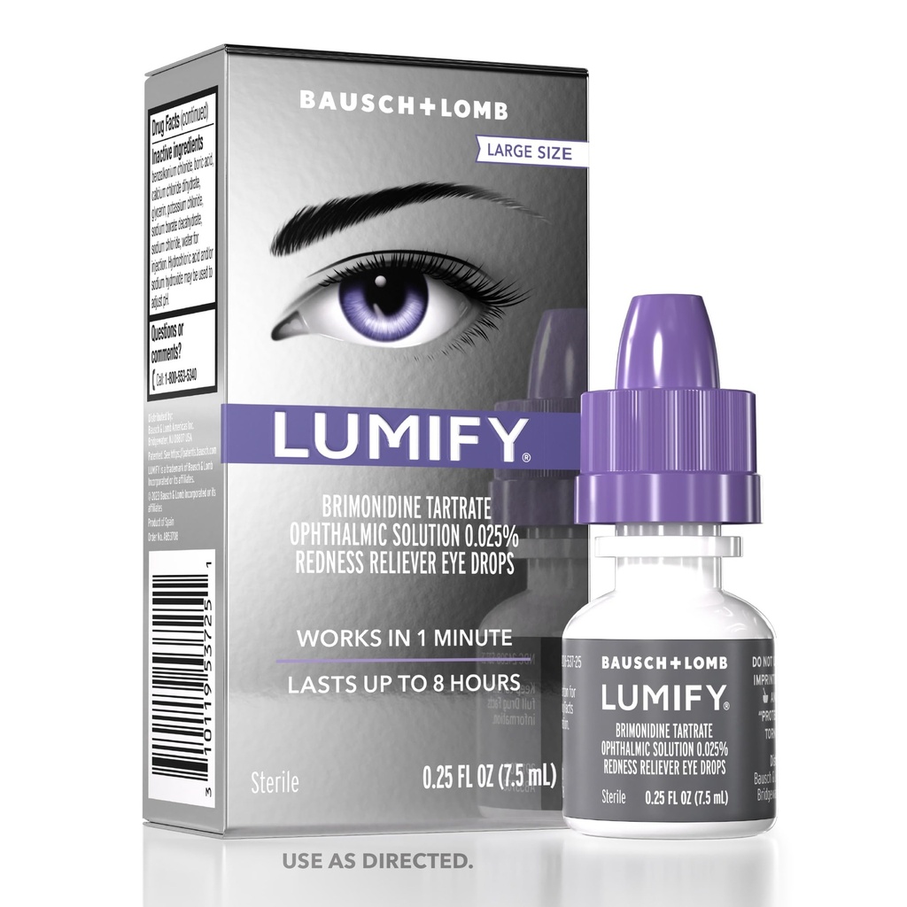 LUMIFY Gocce per occhi rossi, Redness Reliever per occhi più brillanti, funziona in 1 minuto & dura fino a 8 ore, gocce degli occhi, 0.25 Fl Oz (7.5mL)