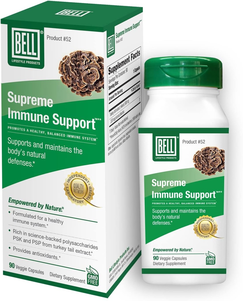 Bell Supreme Immun SupportTM Pilz-Ergänzung Einzigartige Mischung mit türkischen Tails Mushroom -Eine natürliche Ergänzung für Immununterstützung, Einzigartige Mischung | 90 Kapseln