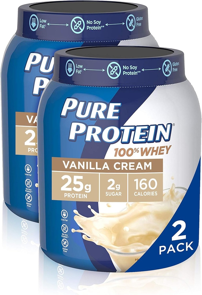 Polvere proteica del siero di proteine pure, senza glutine, crema di vaniglia, 1,75lbs, 2 Pack