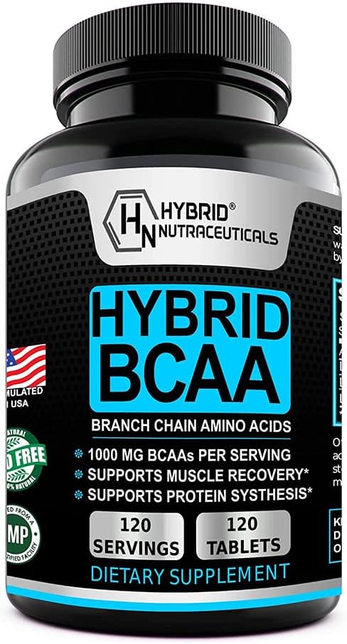 Hybrid BCAA 1000mg – BCAAs Amino Acids Supplements - 2:1:1 L-Leucine, L-Isoleucine and L-Valine – Non-GMO, Vegan - 120 Servings
