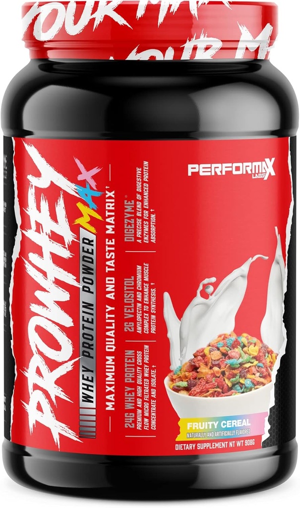 ProWhey Max Whey Protein Powder | Massima qualità e gusto | 24g Protein con aggiunta digestivo enzimi | Delicious Flavors (Fruity Cereal, 2 Pounds)