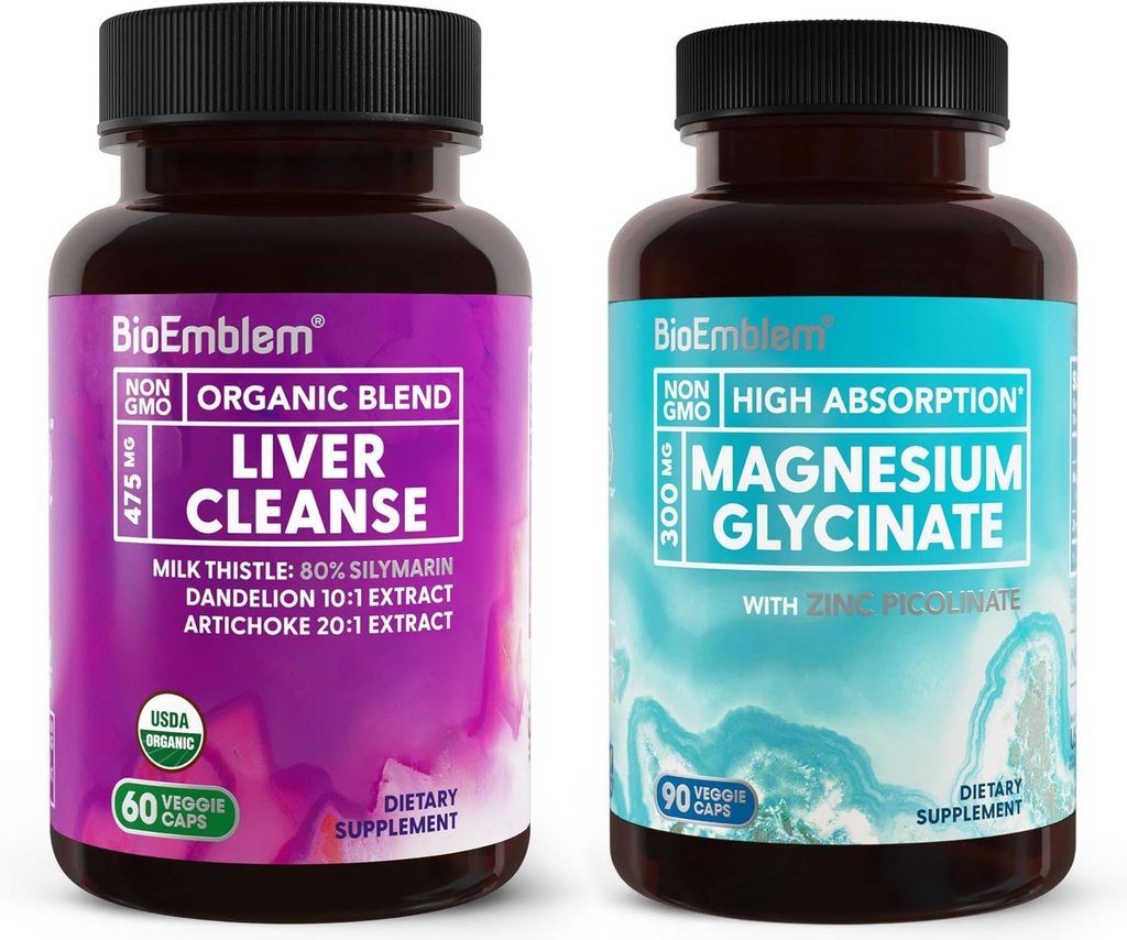 BioEmblem Magnesium Glycinate con Zinc + BioEmblem USDA Organic Liver Cleanse