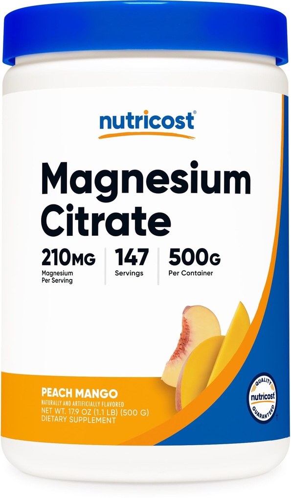 Nutricost Magnesium Citrate Powder (Peach Mango, 500 Gram)