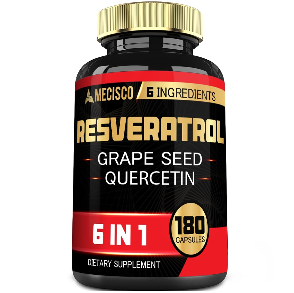 6in1 Trans Resveratrolo supplemento con semi di uva, cardo del latte, e più - Resveratrolo 1000mg - Supporti per il sistema immunitario, salute del cuore, gestione del corpo - 180 capsule