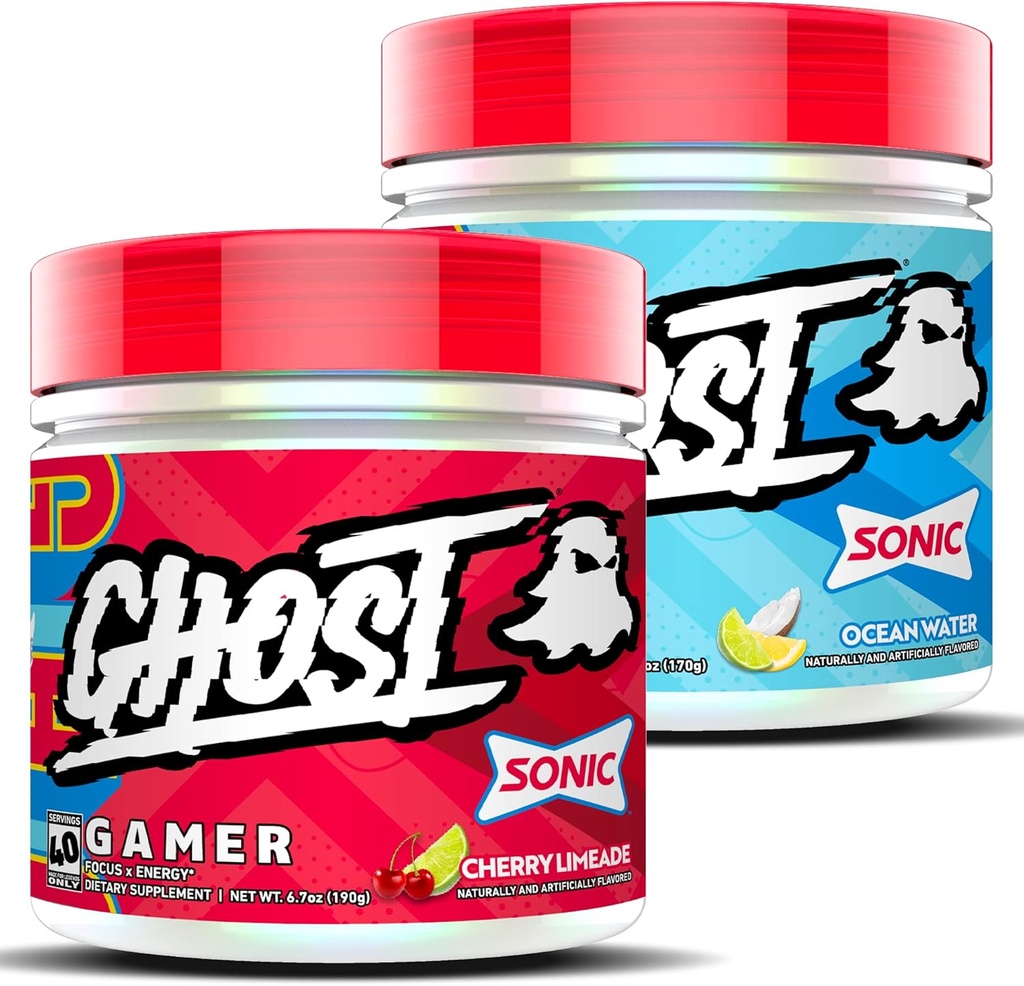 GHOST Gamer Sonic Bundle: Formule de support énergie et focus - Ocean Water and Cherry Limeade