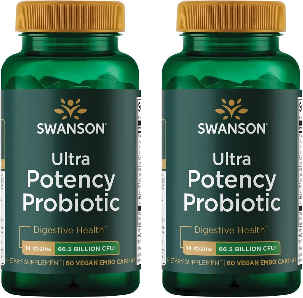 Swanson Ultra Potency Probiotic Digestive Health Immunsystem unterstützen 66 Billion CFU Prebiotic NutraFlora scFOS 60 DRcaps Veggie Capsules (Caps) (2 Pack)