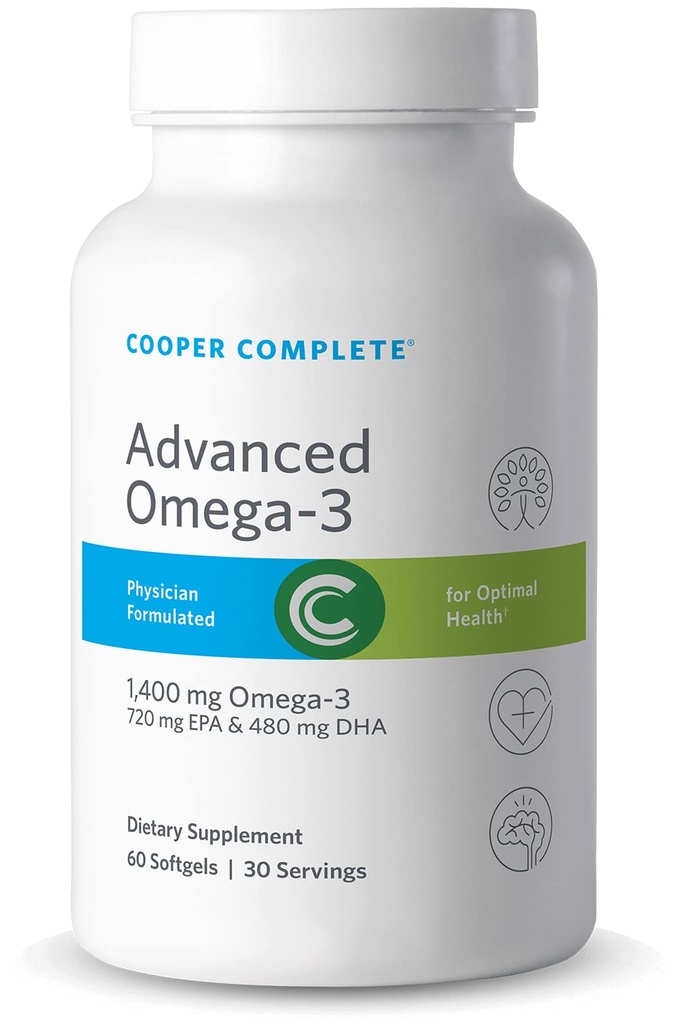Cooper Complete - Advanced Omega 3 - Fish Oil Supplement, Concentrated EPA + DHA Omega-3 Fettsäuren 1400 mg - 60 Softgels pro Flasche. Pack von 4