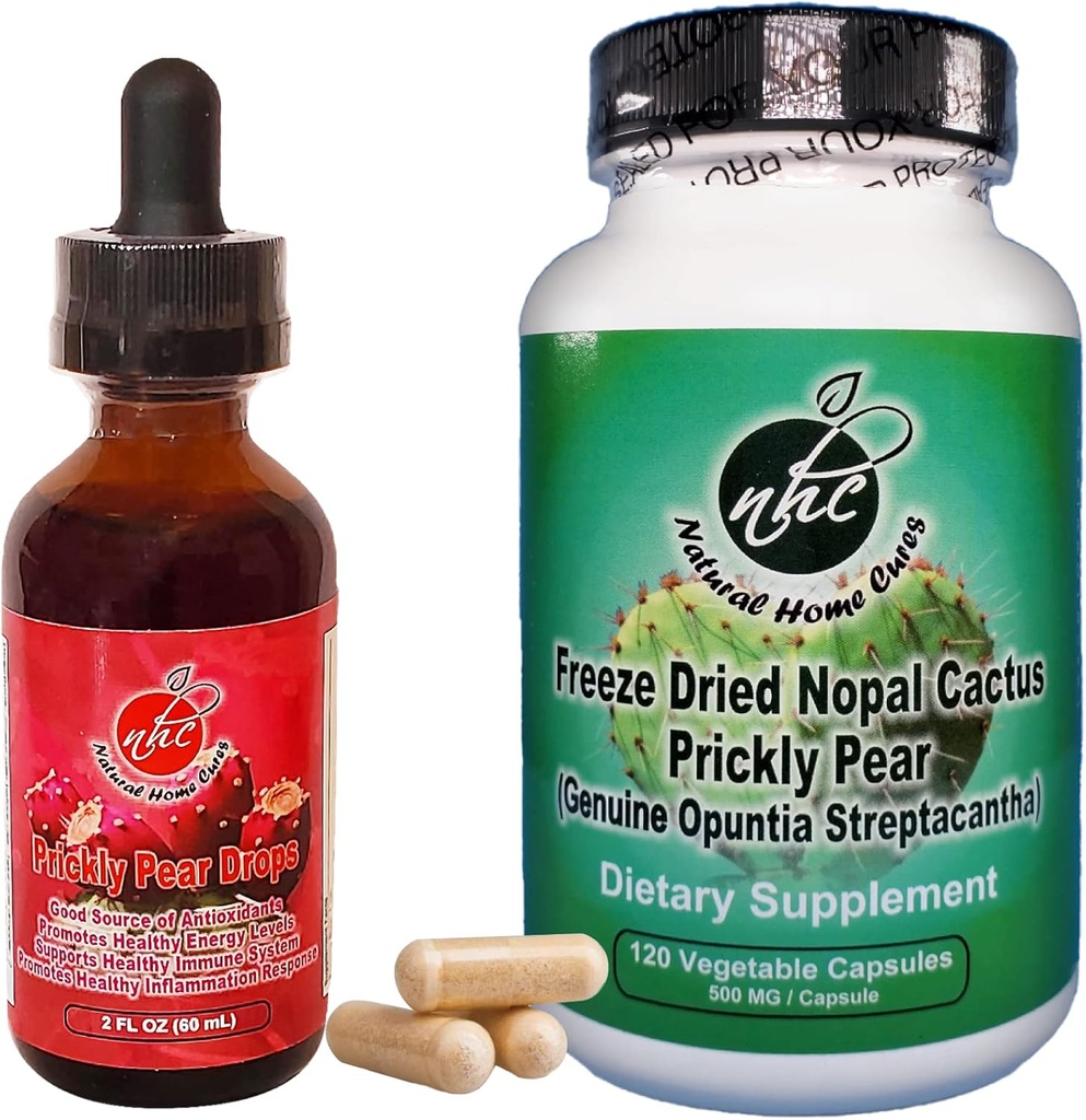 Prickly Pear Nopal Cactus Supplement Combo Pack - Freeze Dried Cactus Fruit Extract - 120 Gemüse Kapseln & 2oz Flüssigkeitstropfen - Vegan, reich an Betalains, & Bioverfügbar